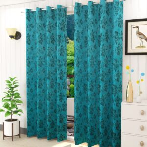MSAIRA Floral Print Curtains I Grommet Top I Set of 2 I (Aqua, Door 7 * 4 ft)