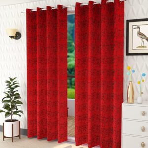 MSAIRA: Maroon Colour Marble Print Window Curtain : Set of 2 : Size 5 * 4 ft